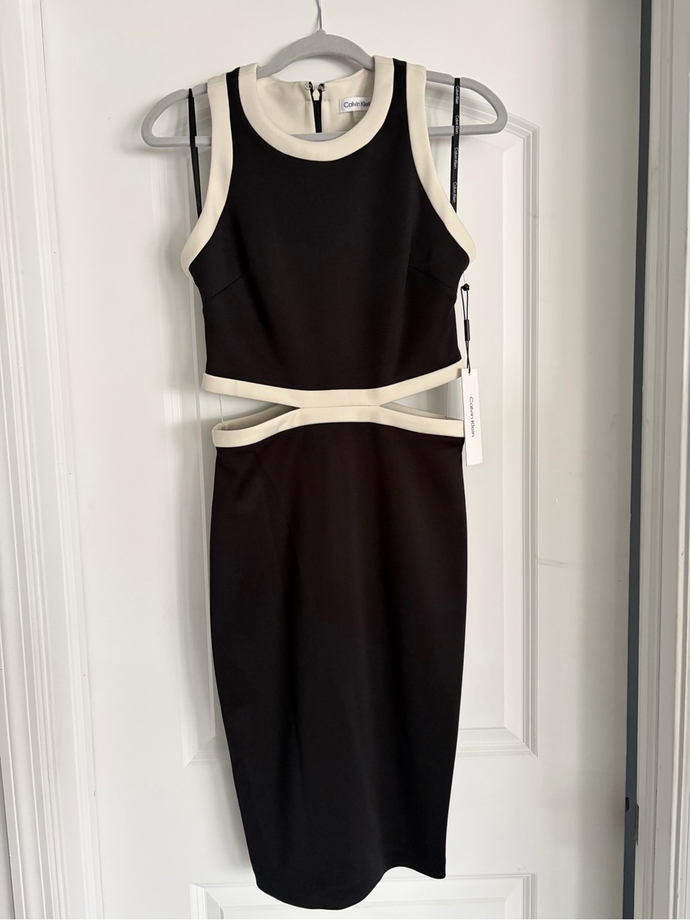 Calvin Klein Black Dress with Cream Trim and Cutout Waist